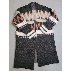 Christine‎ Phillipe Cardigan Women M Grey Pink Geometric Angora Duster Pocket